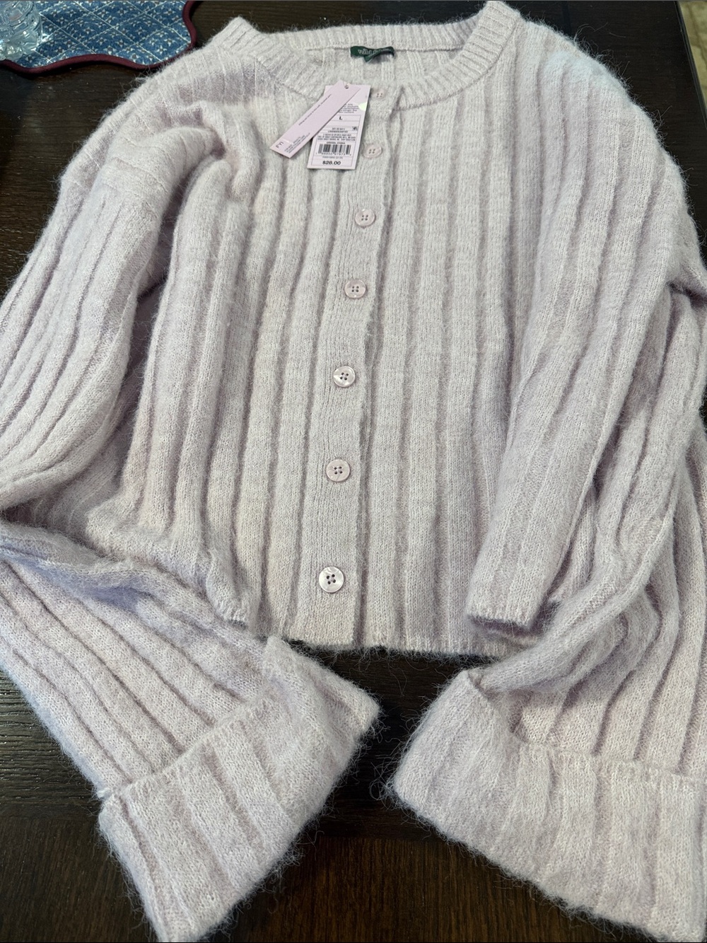 Wild Fable Lavender Ribbed Button-Front Fuzzy Cardigan